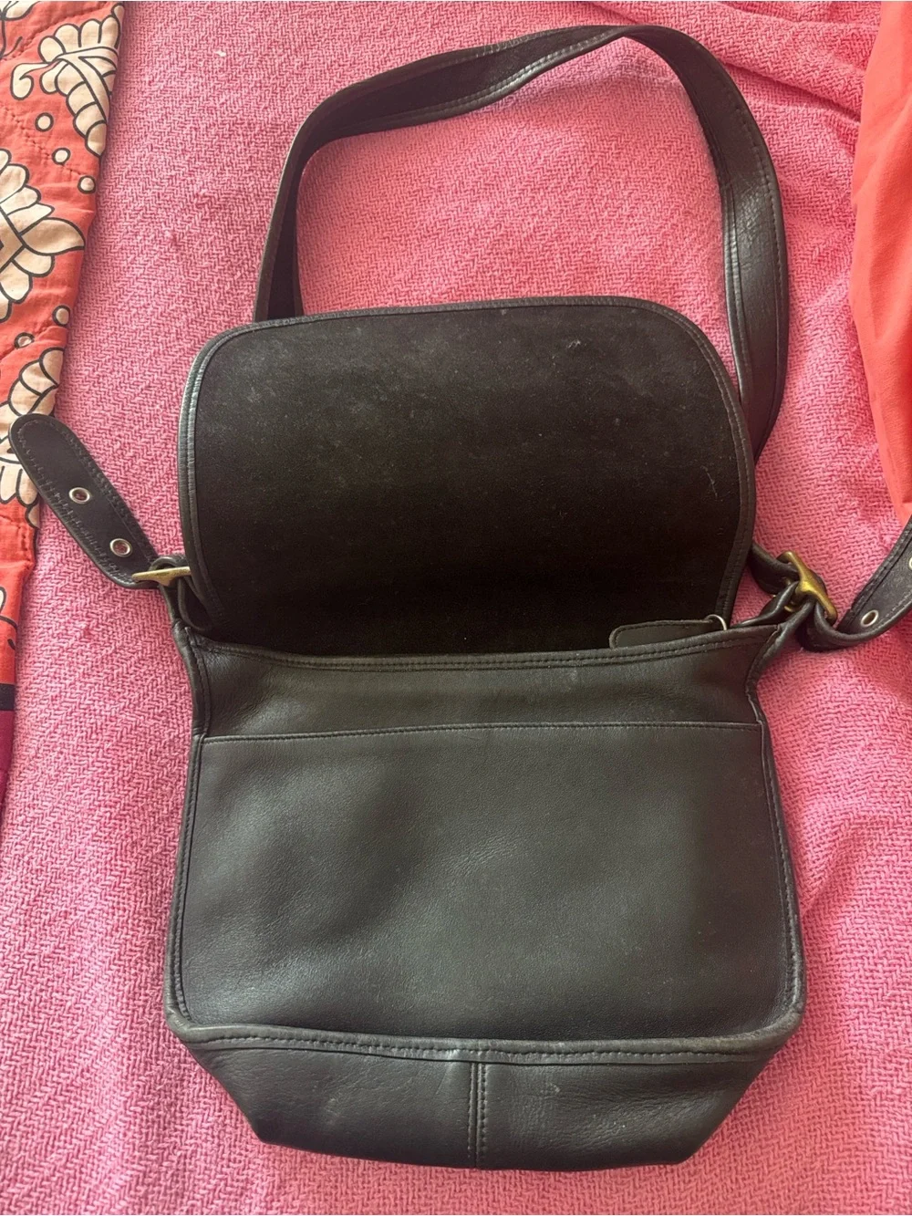 Black Leather Messenger Bag - Brand Coach